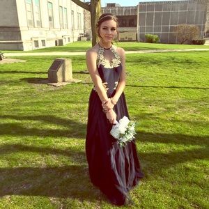 PROM DRESS -Worn once - size 2 - Navy Blue & Gold